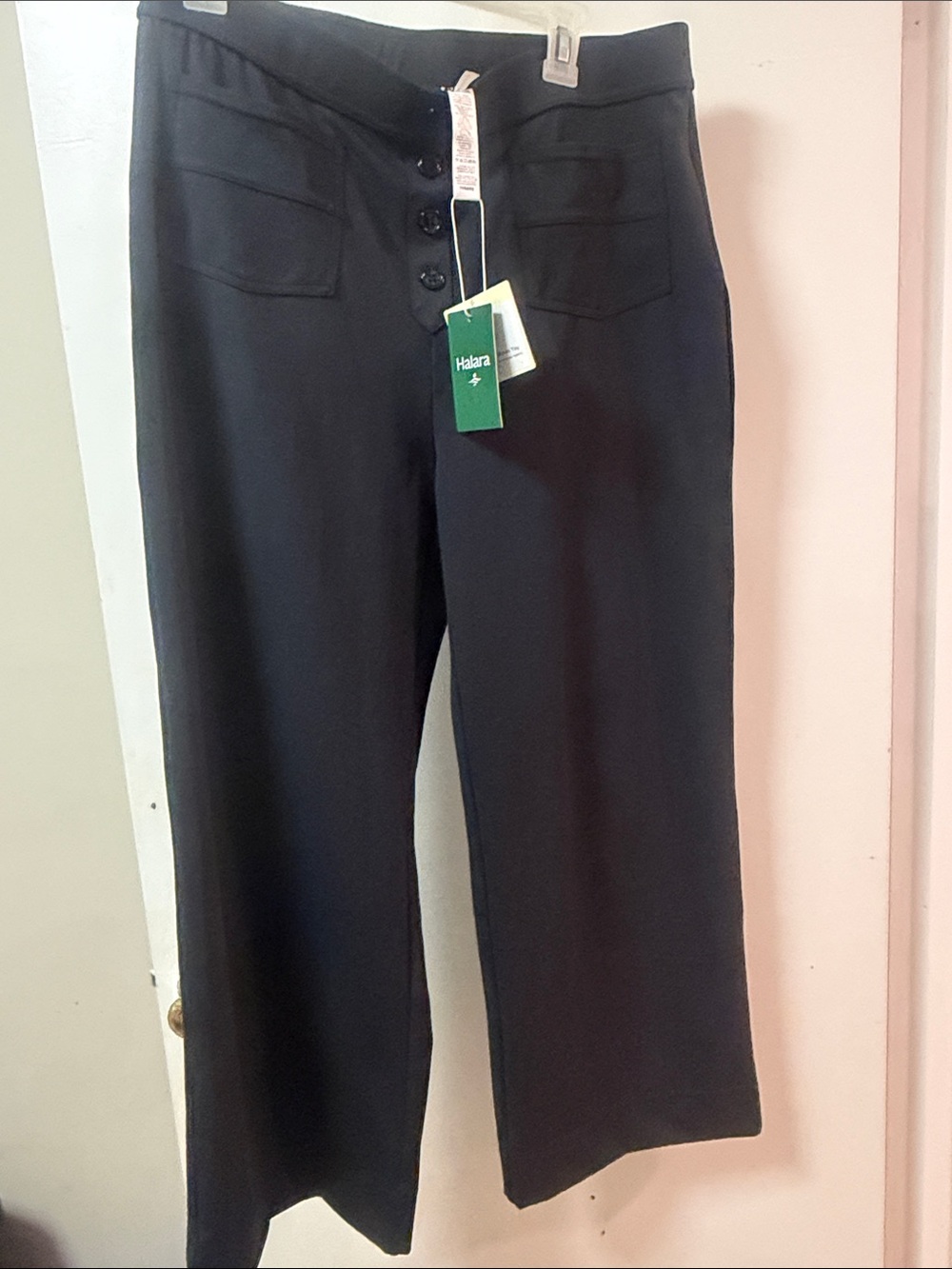 HALARA Black Wide-Leg Button-Front Pants